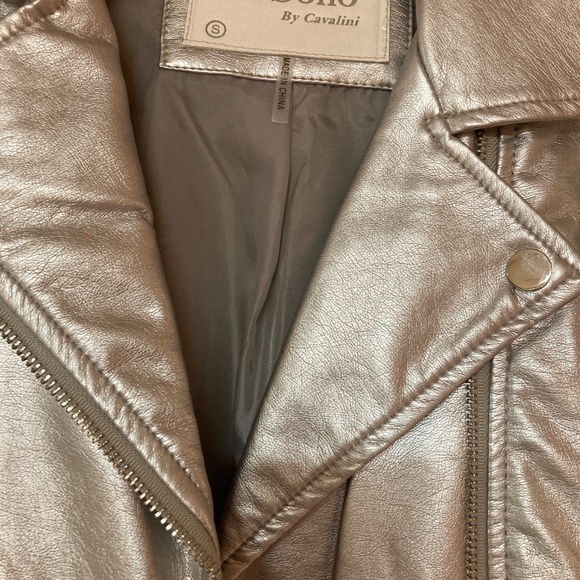 Ci Sono Silver Faux Leather Bomber Jacket Sz S - Picture 4 of 4